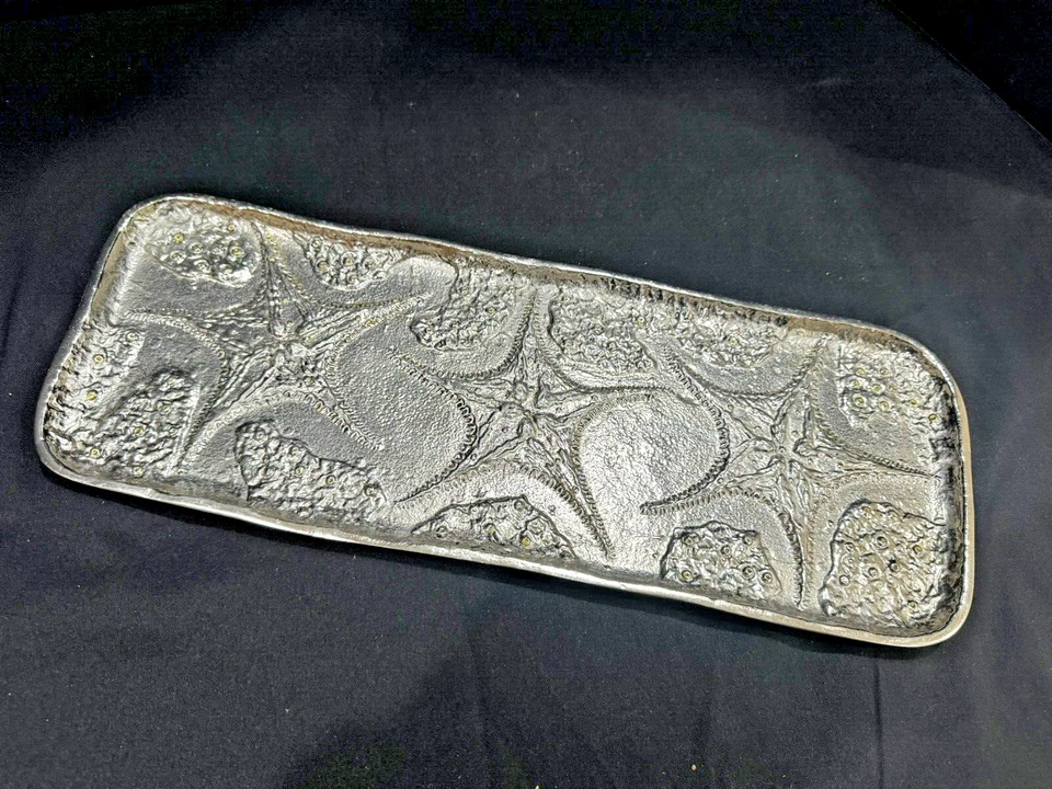 Mud Pie Starfish Tray Silvertone  17" long Rectangular Made in India - Image 1 of 3
