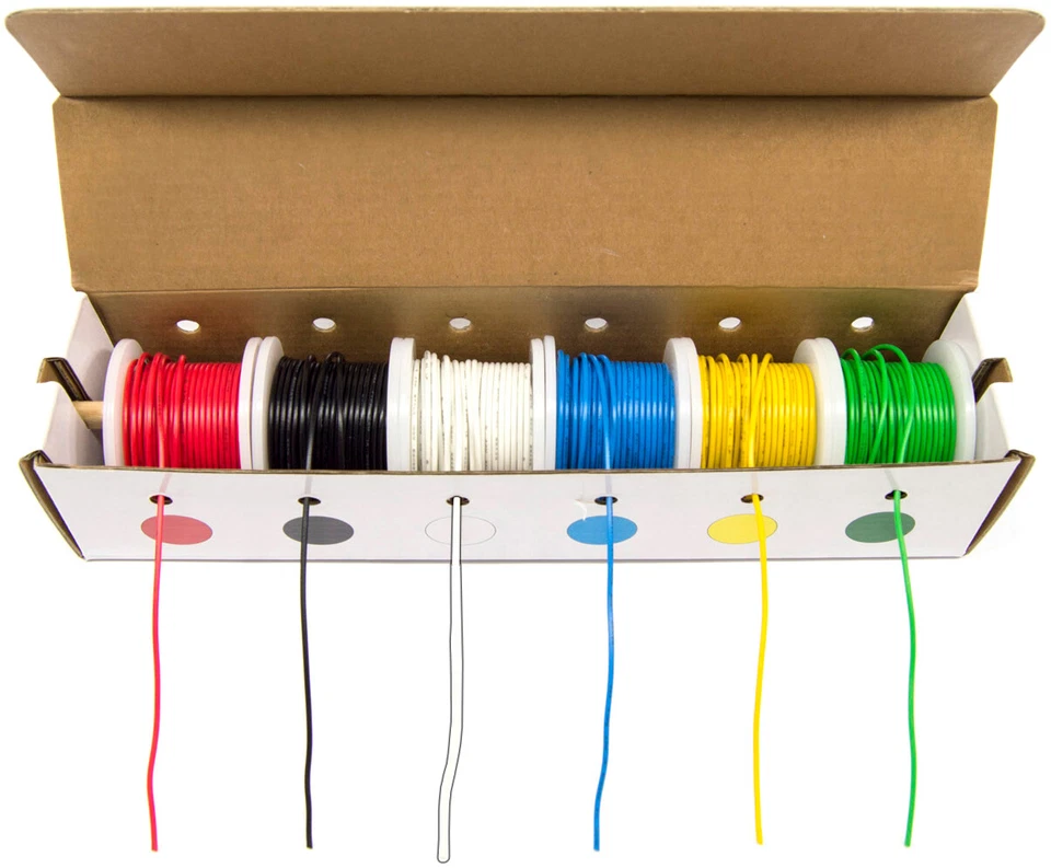 Hook up Wire Kit Stranded 22 Gauge Spools 25 Feet PVC 010 Insulation in 6 Colors