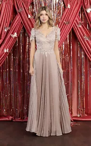 May Queen MQ1902 Short Sleeve Pleated Formal Gown - Picture 1 of 3
