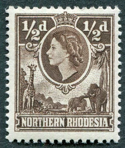 NORTHERN RHODESIA 1953 1/2d deep brown SG61 mint MH FG Queen Elizabeth II #A01 - Picture 1 of 1