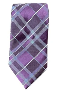 PERRY ELLIS Portfolio 100% Silk Classic Tie Purple Plaid Design - Picture 1 of 7
