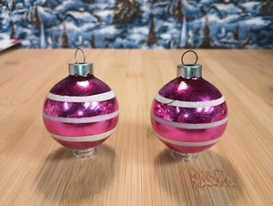  2 Vintage Pink Ornaments Mercury Glass Balls Made In USA Striped Hot Pink  2"  - Picture 1 of 7