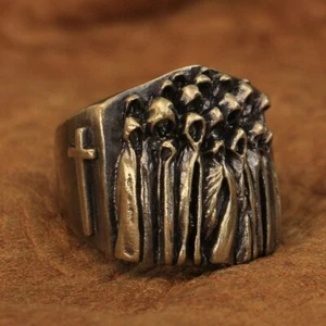 Nothingness World Ghost Brass Ring Mens Punk Jewellery BR273B UK N½ to Z4 BZ - Picture 1 of 27