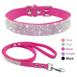 Pink Bling Rhinestone Dog Collar Leash Small Pet Puppy Chihuahua Necklace Yorkie - Picture 1 of 27