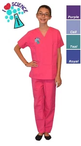 Kids Science Scrubs with I Love Science Embroidery Pink Blue Purple Teal Green - Picture 1 of 5