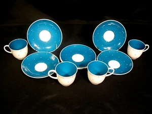 Susie Cooper Raised Spot Blue Demitasse 4 Cups 6 Saucers Total Pcs.10 - Picture 1 of 12