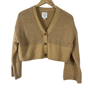 Billabong Women's Sweater Yellow Cotton Hemp 2 Tavi Cropped Boxy Cardigan Size S - Picture 1 of 7