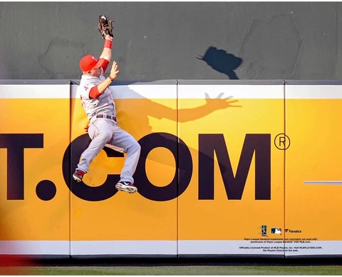 Mike Trout Los Angeles Angels Unsigned Fly Ball Catch Photograph Cover
