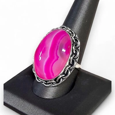 Lady's Pink Botswana Agate Ring 925 Sterling Size 10.25 - Image 1 of 4