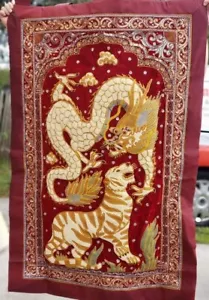 Hand made Thai Tapestry DRAGON VS TIGER - Picture 1 of 6