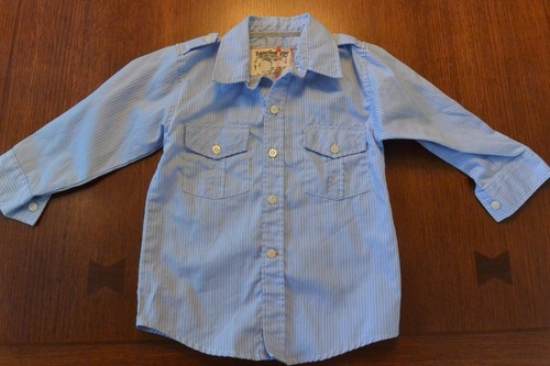 Camicia Timberland bambino blu chambray a righe con bottoni Oxford colletto 3T