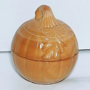 Longaberger Milk Glass Orange Pumpkin 2 Pc Covered Dish Fall Autumn Leaf Candy - Picture 1 of 12