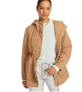 J.CREW Perfect Lightweight Jacket Women Sz S Hooded Full Zip Snap BF450 Tan $168 - Picture 1 of 9