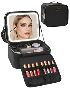 Makeup Bag with LED Mirror, Travel Makeup Case with Rechargeable Lighted Mirr... - Picture 1 of 8