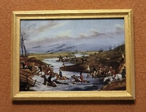 "The Beaufort Hunt : Crossing the River Avon" - framed 86x62mm - Picture 1 of 5