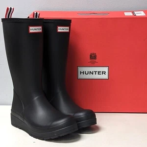 Hunter "PLAY Tall Boot" wasserdichter halbhoher Damen-Regenstiefel aus Gummi (schwarz) NEU - Bild 1 von 19
