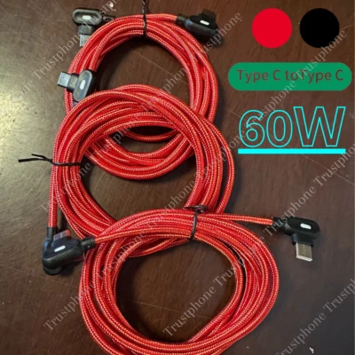 90 Degree Right Angle Type C Fast Charger Cable 60W 6FT PD Cord For Samsung 3X - Image 1 of 4
