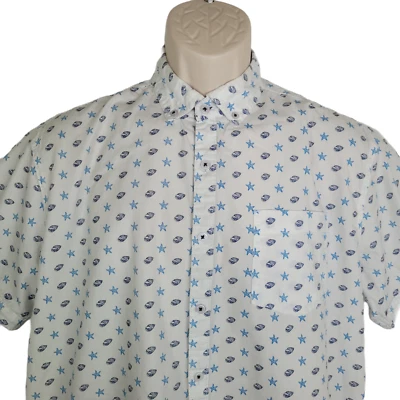 International Report Seashell Starfish Short Sleeve Button Down Shirt Mens Large - Image 1 of 4