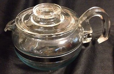 VINTAGE PYREX FLAMEWARE TEAPOT 8336 6 CUP GLASS BLUE OLDER Unique Mid Century - Image 1 of 4