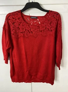 Bonmarche Womens Red Lace Detailed Short Sleeved Jumper Size Large - Picture 1 of 7