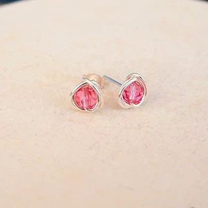 Pink Tourmaline Crystal Stud Earrings October Birthstone, Handmade Gift Wrapped - Picture 1 of 6