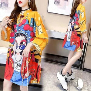 Women Hanfu Qipao Chinese Traditional Mini Dress Keyhole Neck Cheongsam Tops - Picture 1 of 18