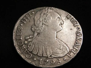 1798 Peru Me IJ 8 Reale Milled Bust King Charles IIII Pillar Rare  id25 - Picture 1 of 2