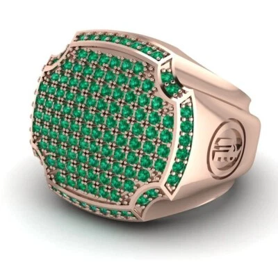 Men's 3.00 Ct Round Simulated Green Emerald Signet Ring 14K Rose Gold Plated - Image 1 of 4