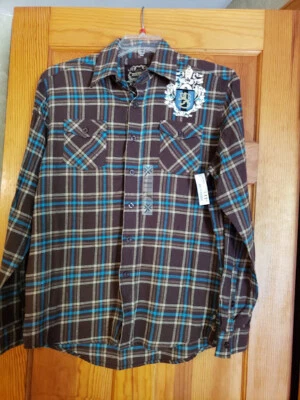 Camisa Para Hombre Cultura Moderna Franela Marrón Botón A Cuadros Manga Larga Algodón Mediano Foto 1 de 4