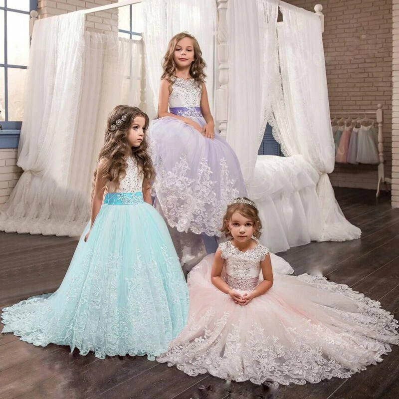 Novo Vestido Longo de Noiva Princesa Meninas Concurso Maxi Dama de Honra Festa Roupas Infantis - Imagem 1 de 2