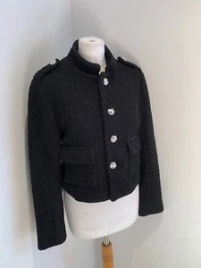 Donna Ida short boucle tweed jacket M VGC chunky metallic military black silver - Picture 1 of 10