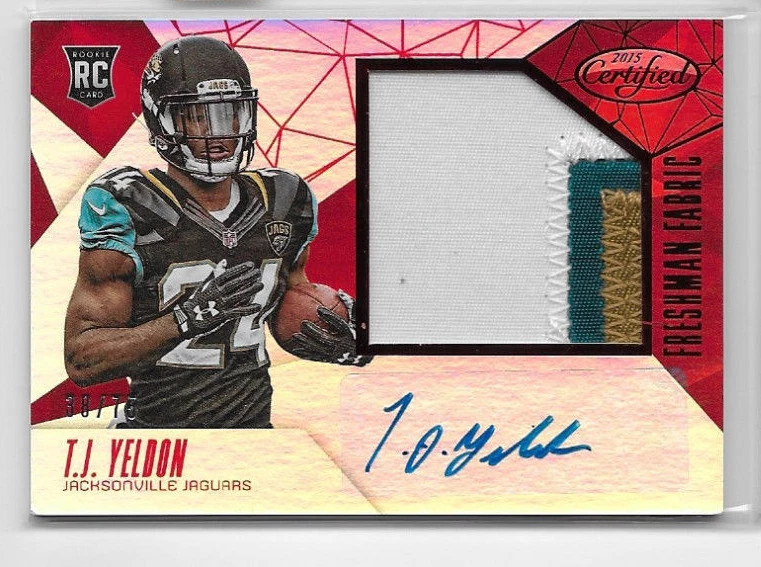 2015 PANINI CERTIFIED TJ T.J. YELDON CERTIFIED RED ROOKIE AUTO 3CL PATCH 38/75 - Image 1 of 1