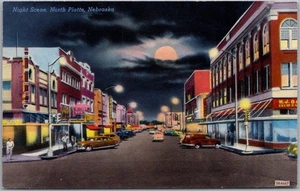 c1950s NORTH PLATTE Nebraska Postcard "Night Scene" Downtown Scene / Night - Picture 1 of 2