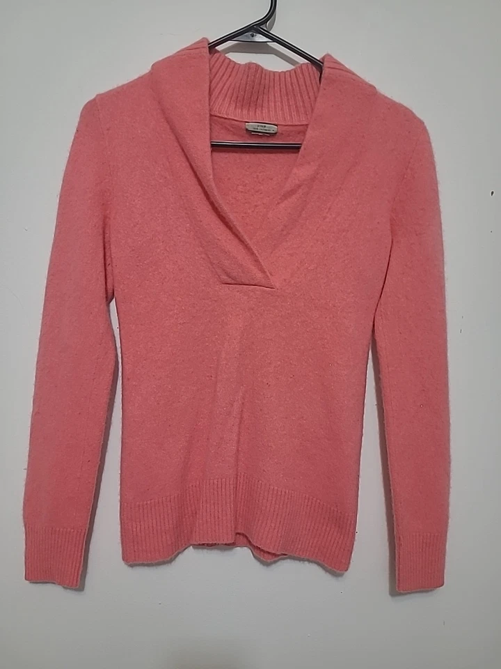 Camisa J Crew feminina manga longa gola V pura cashmere grossa rosa suéter vintage P  - Imagem 1 de 4
