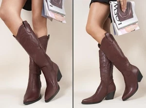 iKrush Stitch Kniehohe Blockabsatz Stiefel Blockabsatz Boots Closed Toe Mid Heel - Bild 1 von 10