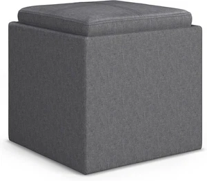 Rockwood 18 Inch Wide Contemporary Square Cube Storage Ottoman with Tray in Slat - Picture 1 of 12