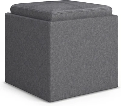 Rockwood 18 Inch Wide Contemporary Square Cube Storage Ottoman with Tray in Slat - Image 1 of 4