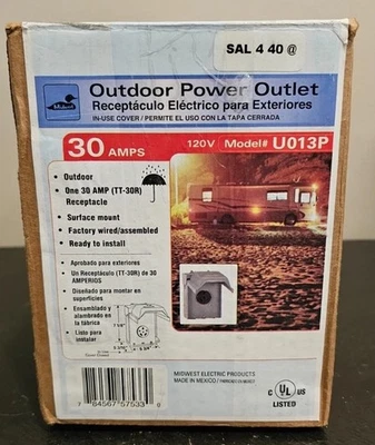 Midwest U013P 30A 120V RV Outdoor Power Outlet - Gray New Open Box - Image 1 of 4