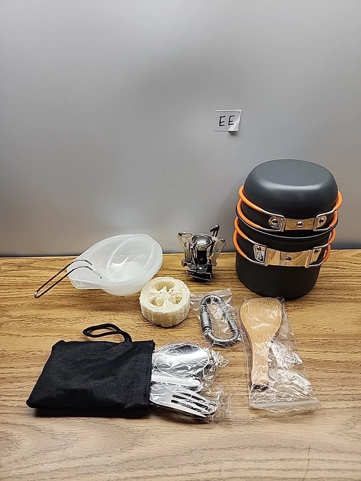 Juego de utensilios de cocina portátiles para camping al aire libre utensilios de cocina de viaje, olla y quemador Foto 1 de 4