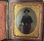 Antique Old West Civil War Era Tintype Cowboy With Hat 1/9th Plate