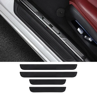 4PCS Fit for Mazda Black Rubber Car Door Scuff Sill Cover Panel Step Protector - Image 1 of 4