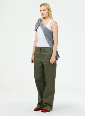 Pantalón Tibi Rodney Pierna Recta Para Mujer Verde Salvia Algodón Elástico Pantalones Talla 8 Foto 1 de 4