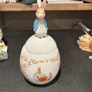 Beatrix Potter Peter Rabbit Jar Candy Teleflora 1997 Egg Gift Easter Lid Ceramic - Picture 1 of 8