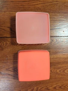 Vtg lot of 2 Tupperware Sandwich Orange Lunch Box 670-4 with lids 671-2 - Picture 1 of 3