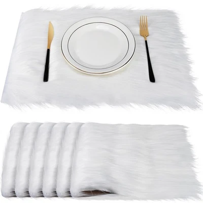 6 Pcs Faux Fur Placemats 18 x 12 Inches Fluffy Table Place Mats Small Fuzzy R... - Image 1 of 4