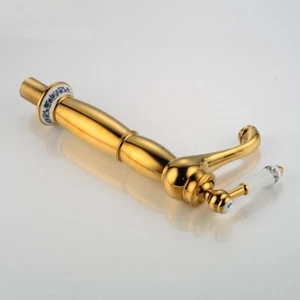 Gold Brass Bathroom Faucet, Single Handle Basin Faucet with Ceramic Cartrid - Bild 1 von 6