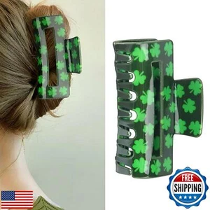 St. Patrick's Day Hair Clip Large Shamrock Hair Claw Clip Clover Rectangle Ha - Picture 1 of 5