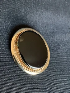 Vintage AMCO Onyx & Gold Filled Brooch / Pendant Oval 1 1/4" x 1" Onyx Jewelry  - Picture 1 of 9