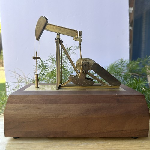 Vintage Pump Jack Yellow Brass Wood Oil Gas Petroleum Battery Power