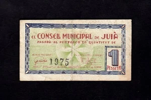F.C. JUIÀ (GERONA) , 1 PESSETA 1937 , EBC- , SUCIO . - Bild 1 von 2